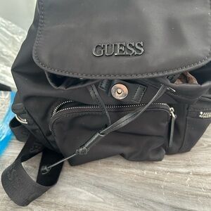 GUESS Beige and Brown Monogram Backpack